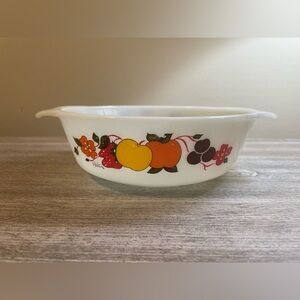 Vintage Anchor Hocking Hildi Fruits Round Casserole 1 Quart